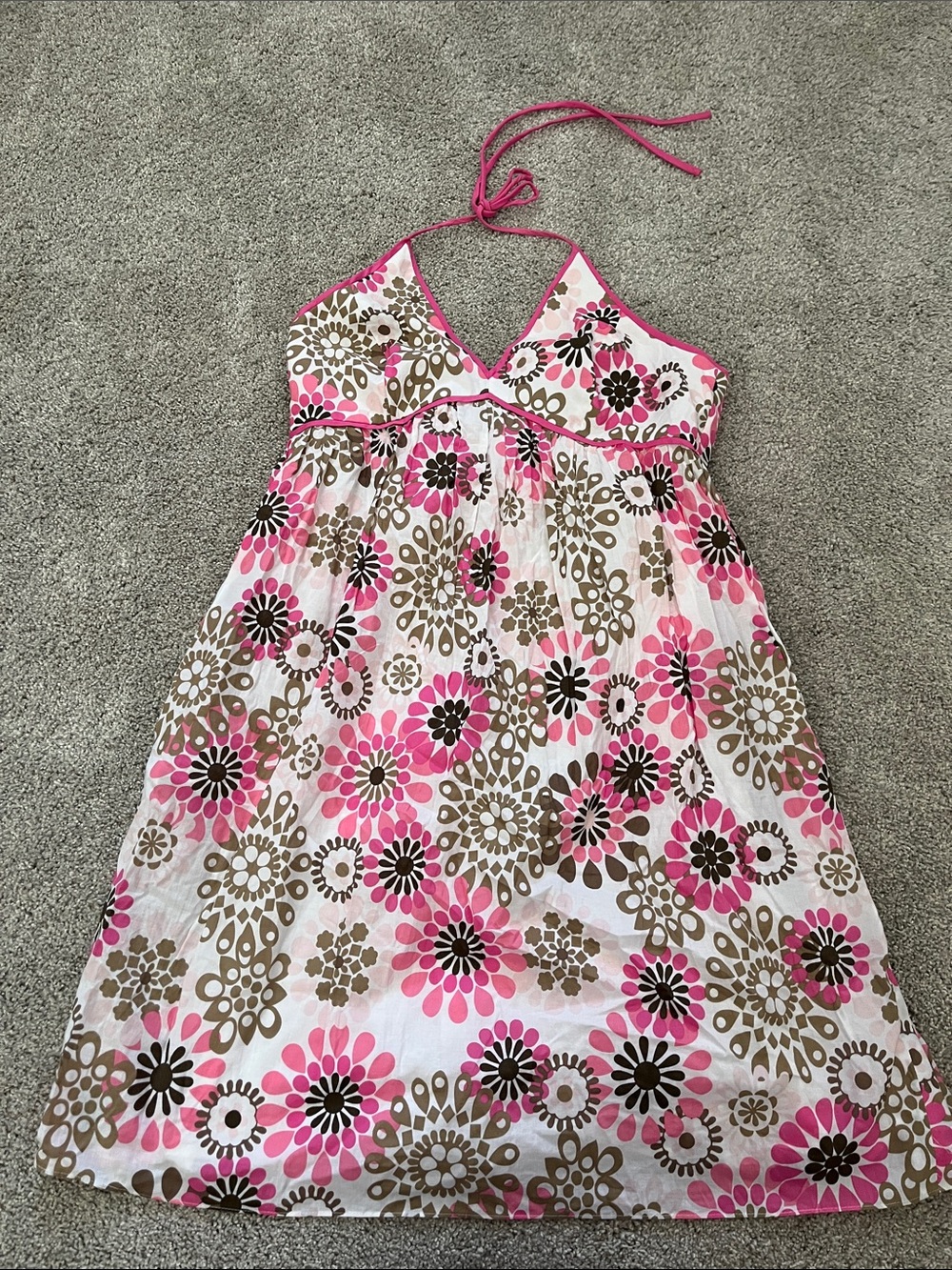 New York & Company Pink Brown Floral Halter Dress 6
